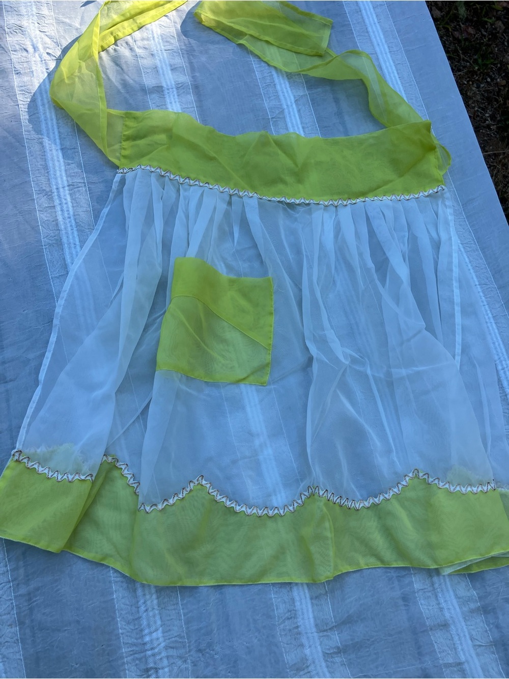 Sheer white apron with fluorescent yellow trim 1950’s vintage